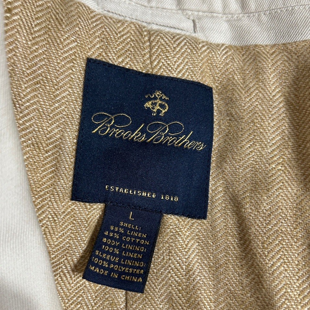 Brooks Brothers Men Linen Cotton Blazer Jacket L Beige 3 Button‎ Sports Coat - Picture 9 of 11